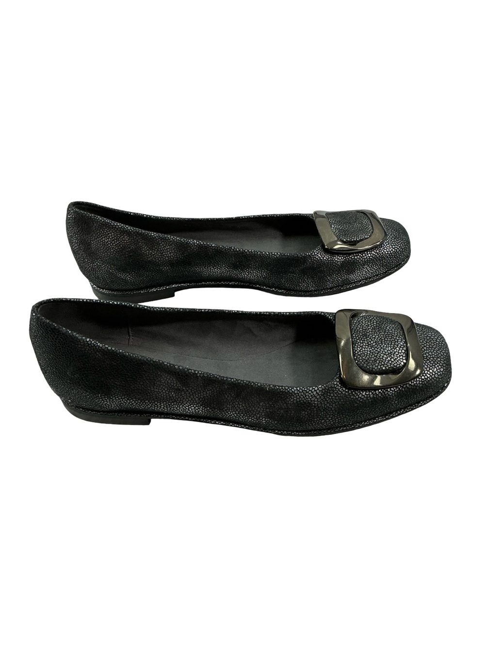 Stuart Weitzman Black Textured Buckle Flats Narrow Size 8N - Picture 4 of 8